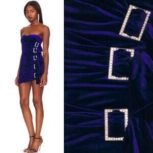 superdown | Mara Mini Dress in Blue Cobalt Velvet Strapless Crystal Detail S